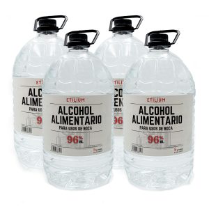 4 garrafas de 5 litros de alcohol alimentario (20 litros en total). disponibles para compra online en la tienda de Etilium